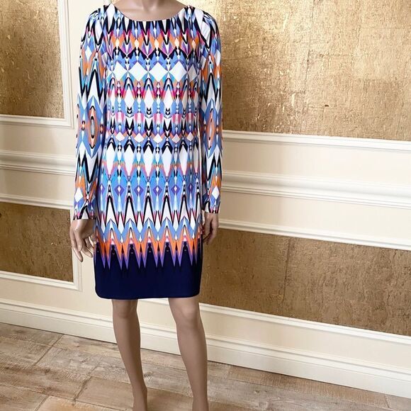 Vince Camuto colorful graphic pattern midi dress 8 - Picture 10 of 14